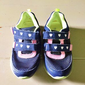 Little Girls CARTER'S Sneakers Velcro Size 11 Navy Blue Pink Clean